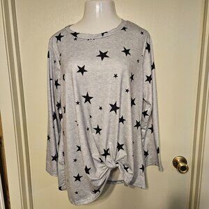 Gray Roundneck Ruched Long Sleeve Knit Shirt